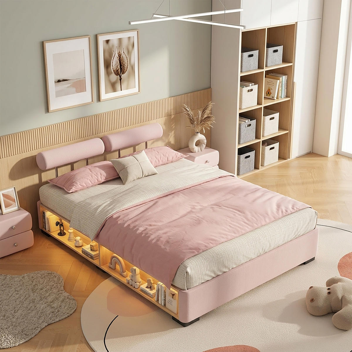 POLSTERBETT 140/200 cm DE-32711 mit LED-Seitenregal Rosa - Pink, Holzwerkstoff (140/200cm) - ComfortXL