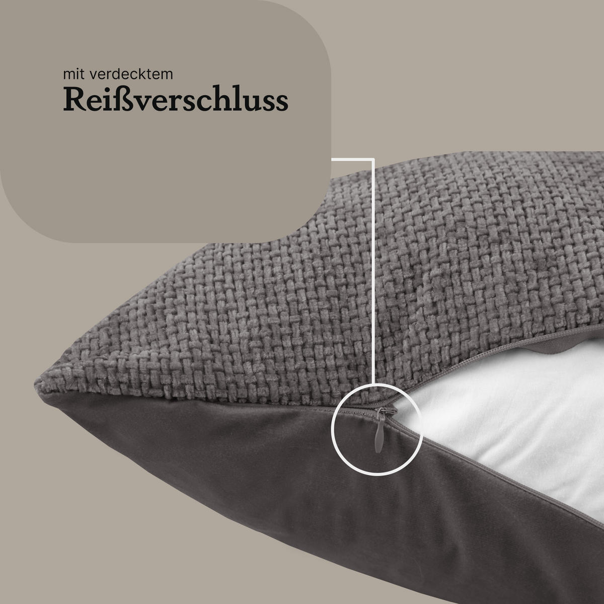 KISSENHÜLLE Chenille Cross 60 cm x 60 cm in Silber - Grau, Textil (60/60cm) - Bestlivings