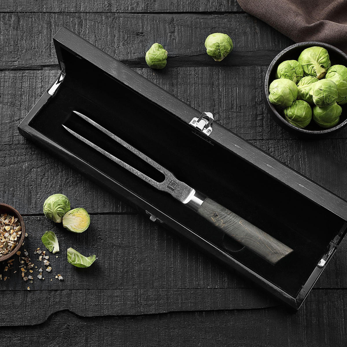 TRANCHIERGABEL 18 cm - Ahornfarben, Holz/Metall - Zayiko