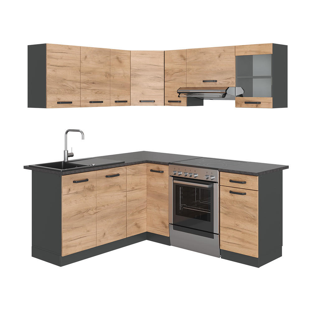 ECKKÜCHE Rick Anthrazit/Goldkraft Eiche 187 x 167 cm , AP Schwarz - Anthrazit/Eiche Wotan, Holzwerkstoff (190/81.6/60cm) - Vicco