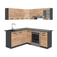 ECKKÜCHE Rick Anthrazit/Goldkraft Eiche 187 x 167 cm , AP Schwarz - Anthrazit/Eiche Wotan, Holzwerkstoff (190/81.6/46cm) - Vicco