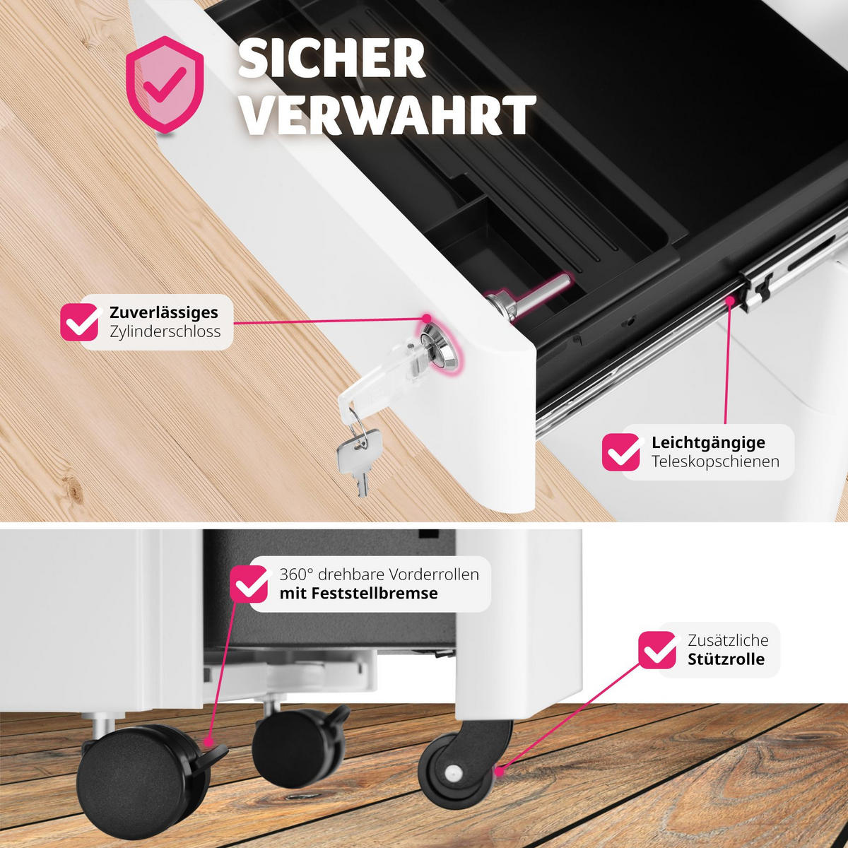 AKTENROLLSCHRANK Parvus,30 x 50 x 59,5 cm,weiß - Weiß, Textil (30/59.5/50cm) - tectake