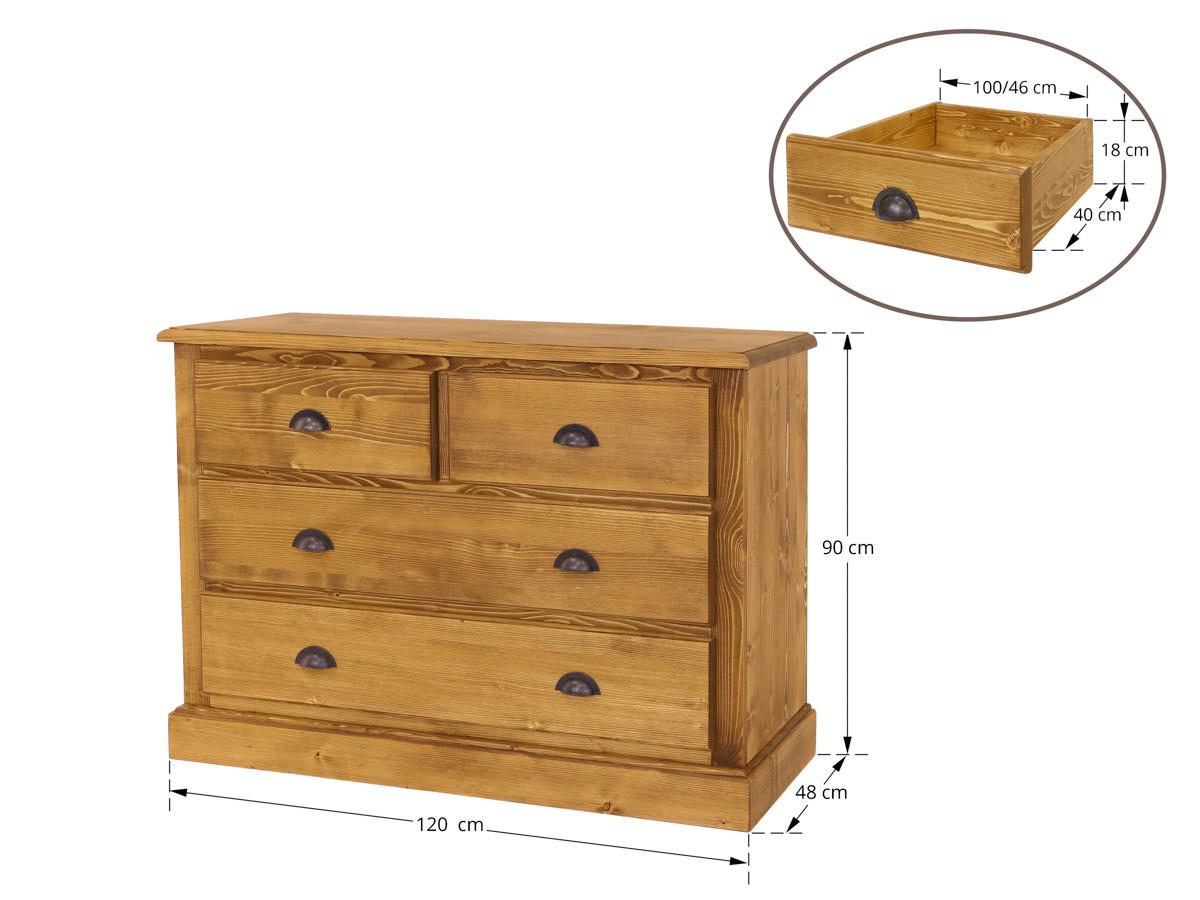 KOMMODE aus Massivholz CHARLOTTE 1 - Hellbraun, Holz (120/90/48cm) - Seart