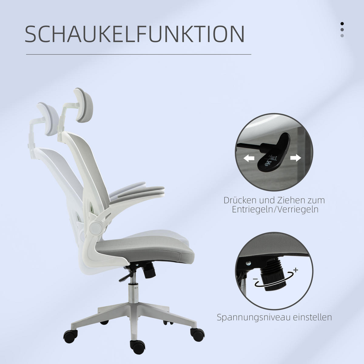 BÜROSTUHL ergonomischer Shreibtischstuhl mit Wippfunktion Kopfstütze Grau - Grau, Textil (64/122/65cm) - Vinsetto