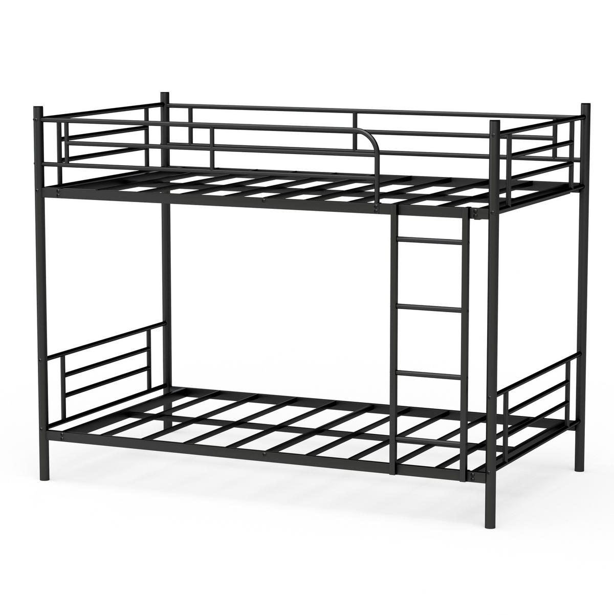 ETAGENBETT Stahl 90x190 cm Schwarz mit Leiter und hohem Geländer platzsparend - Schwarz, Metall (90/190cm) - Modfu