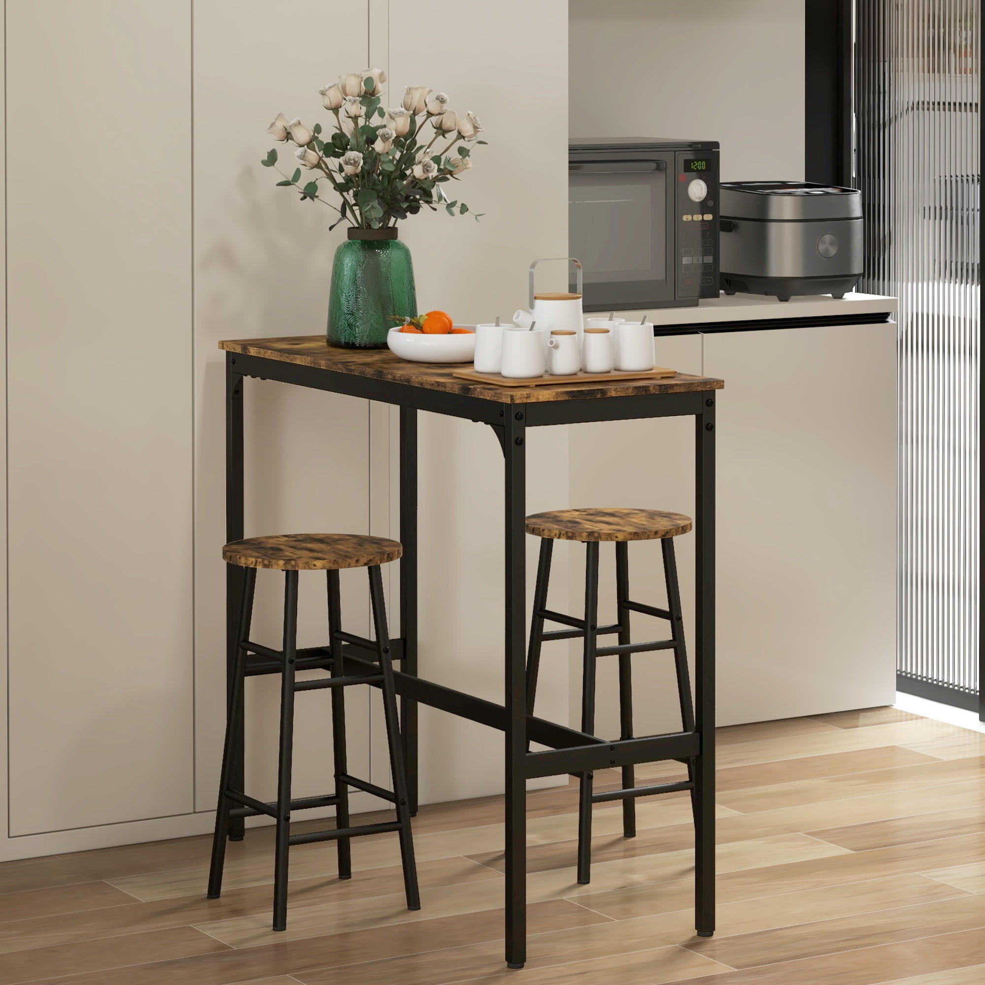 BARTISCH-SET, MDF, Stahl, Rustikal-Braun - Braun, Kunststoff (40/90/105cm) - HOMCOM