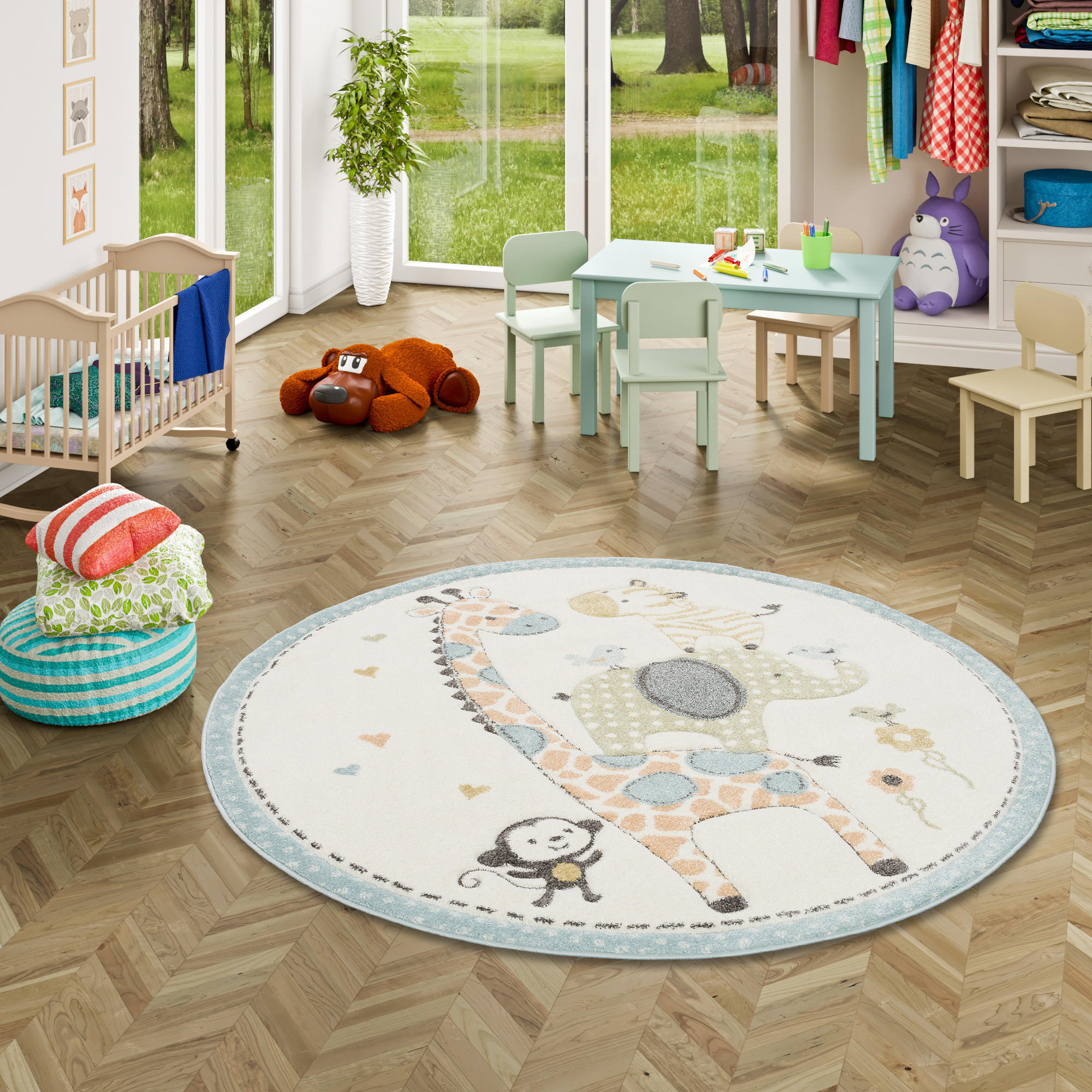 KINDER TEPPICH MAUI KIDS SAFARI TIERE BUNT RUND - Multicolor, Textil (200/200cm) - Pergamon
