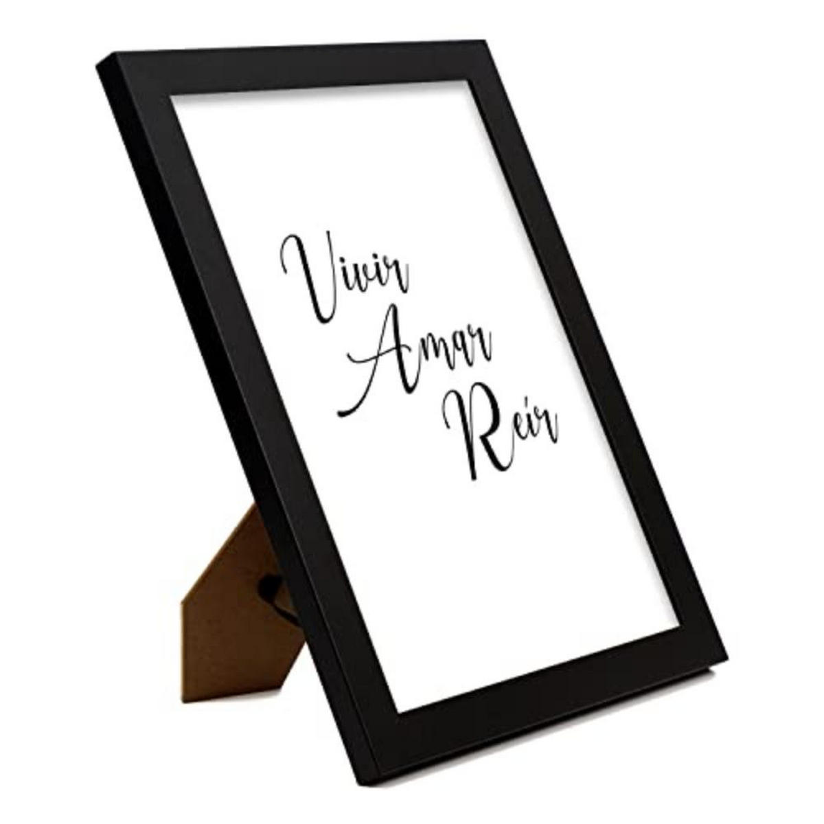 POSTER Set mit 4 Leben TypografieStil A4 Schwarzer Rahmen - Schwarz, Papier (29.7/3cm) - Nacnic