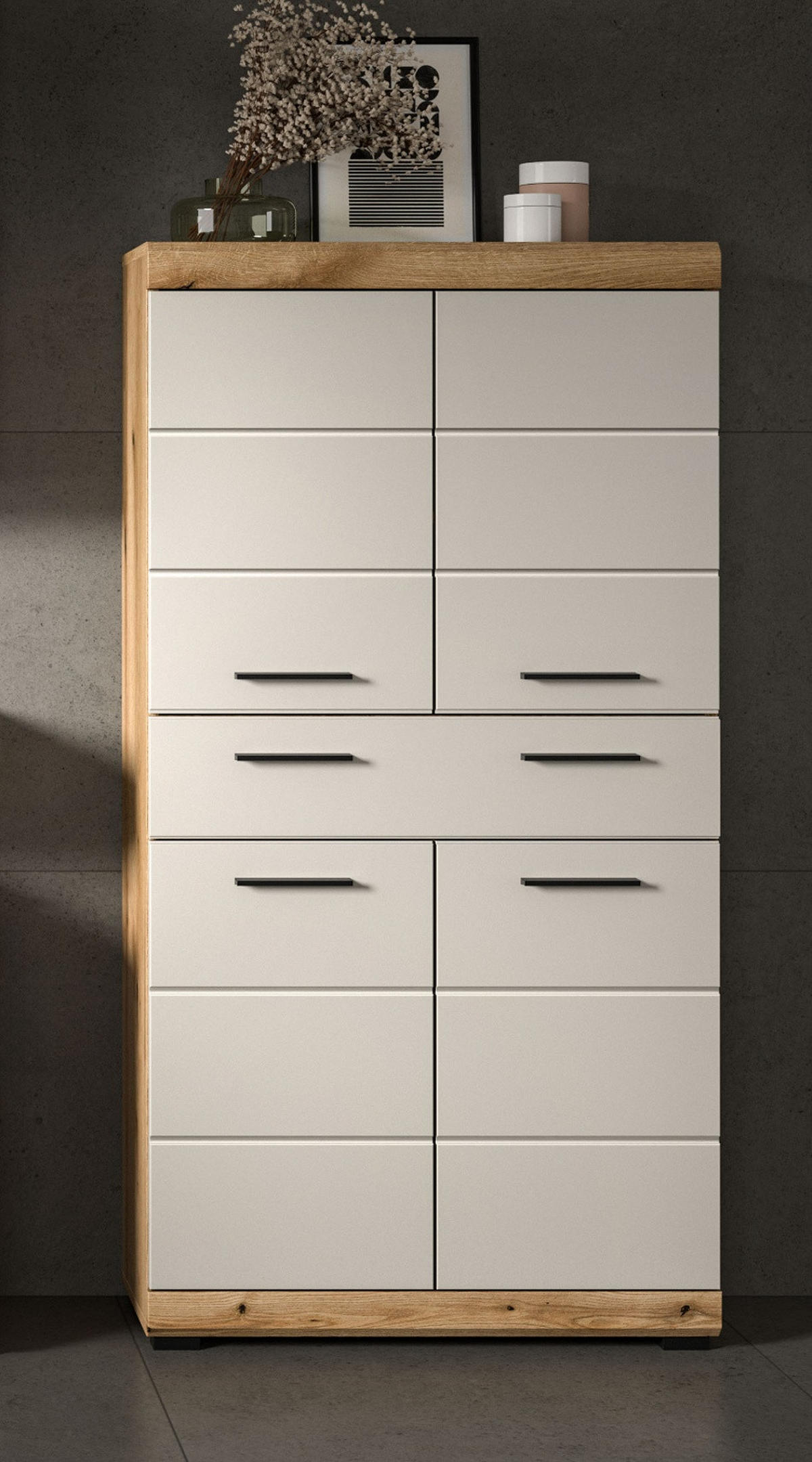 MIDISCHRANK Sand Kaschmir, Evoke Eiche, Badschrank 74 cm, viel Stauraum - Kaschmir/Eichefarben, Holzwerkstoff/Kunststoff (74/141/31cm) - Inn.Furn