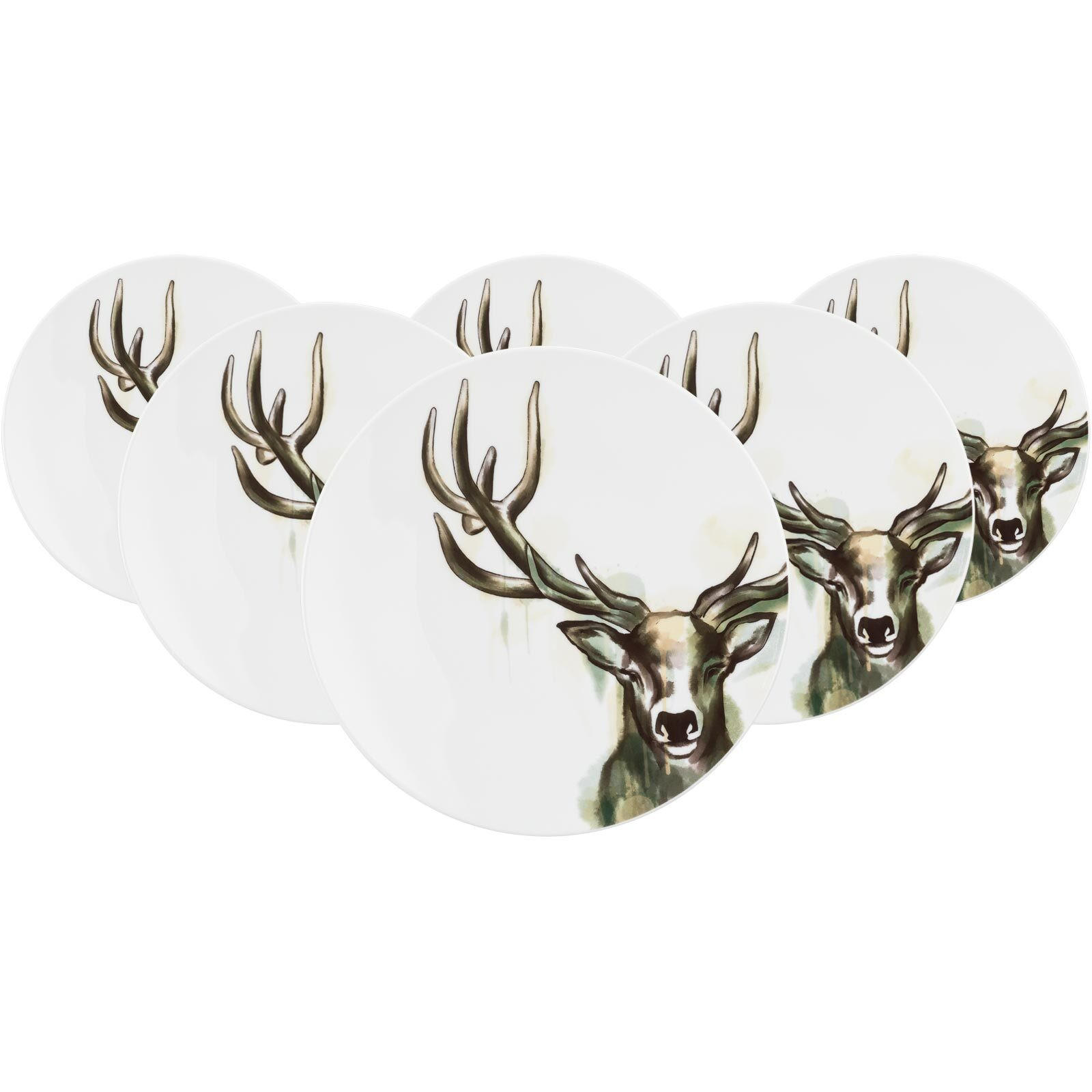 SPEISETELLER Life Nature Hirsch weiß-braun ø 28 cm 6er Set - Weiß/Braun, Keramik (28.3cm) - Seltmann Weiden