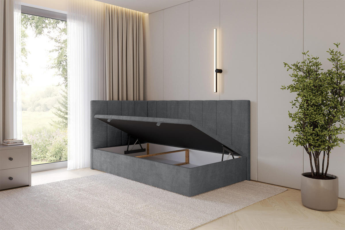 EINZELBETT Jugendbett mit Bettkasten Rechts, ohne Matratze - LOVY 100x200 Dunkelgrau - Graphitfarben, Holzwerkstoff/Textil (100/200cm) - ALTDECOR