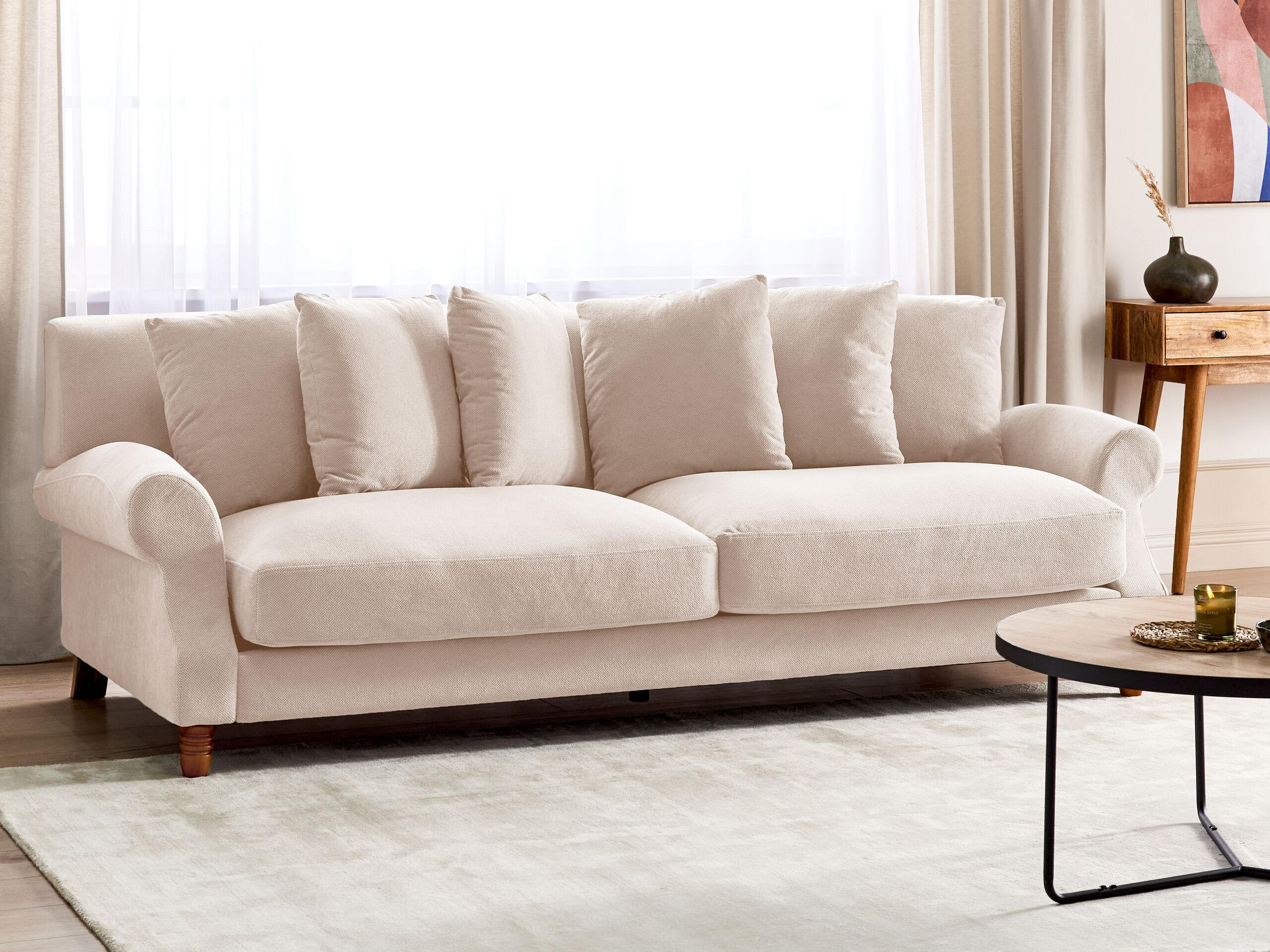 3-SITZER-SOFA beige Eike - Beige/Dunkelbraun, Textil (229/82/102cm) - Beliani