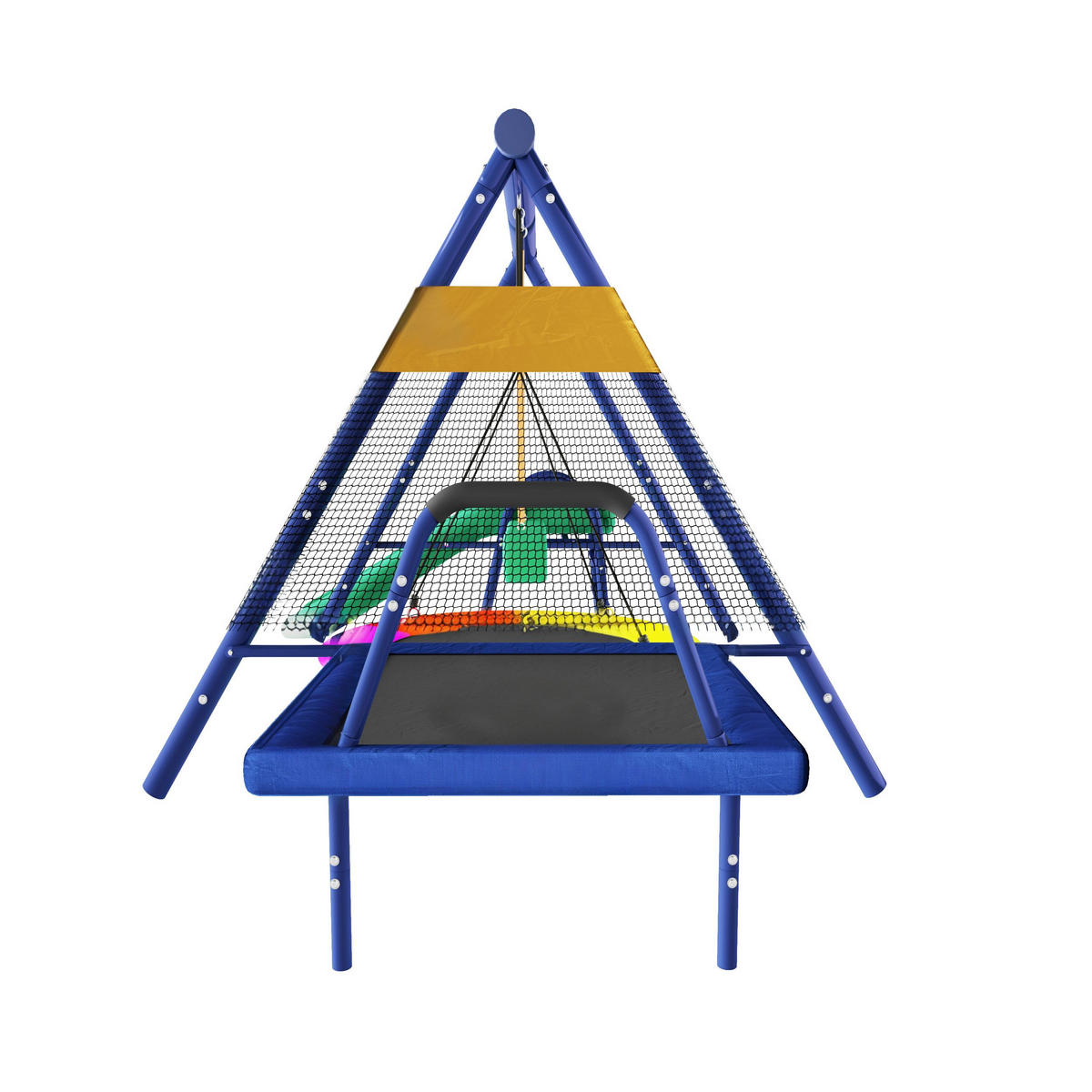 SCHAUKELGESTELL mit Rutsche, Trampolin,345x200x183 cm - Blau, Metall (345/183cm)