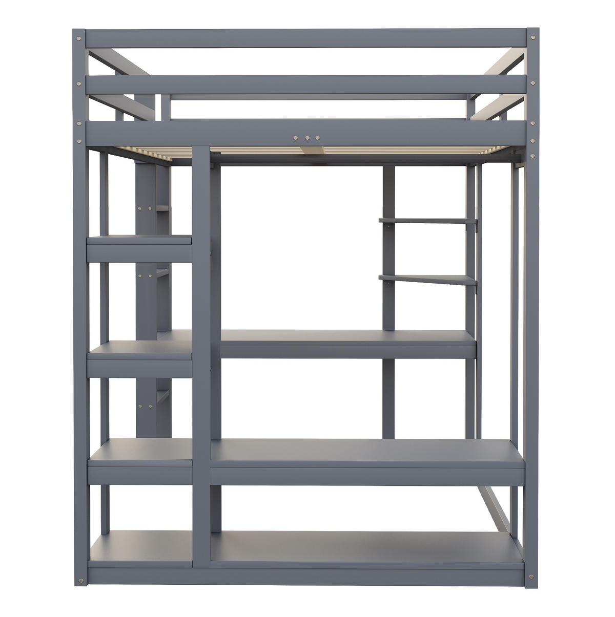 HOCHBETT 140/200 cm Grau aus Massivholz mit Schreibtisch und Regal - Grau, Holz (140/200cm) - OKMYHOME