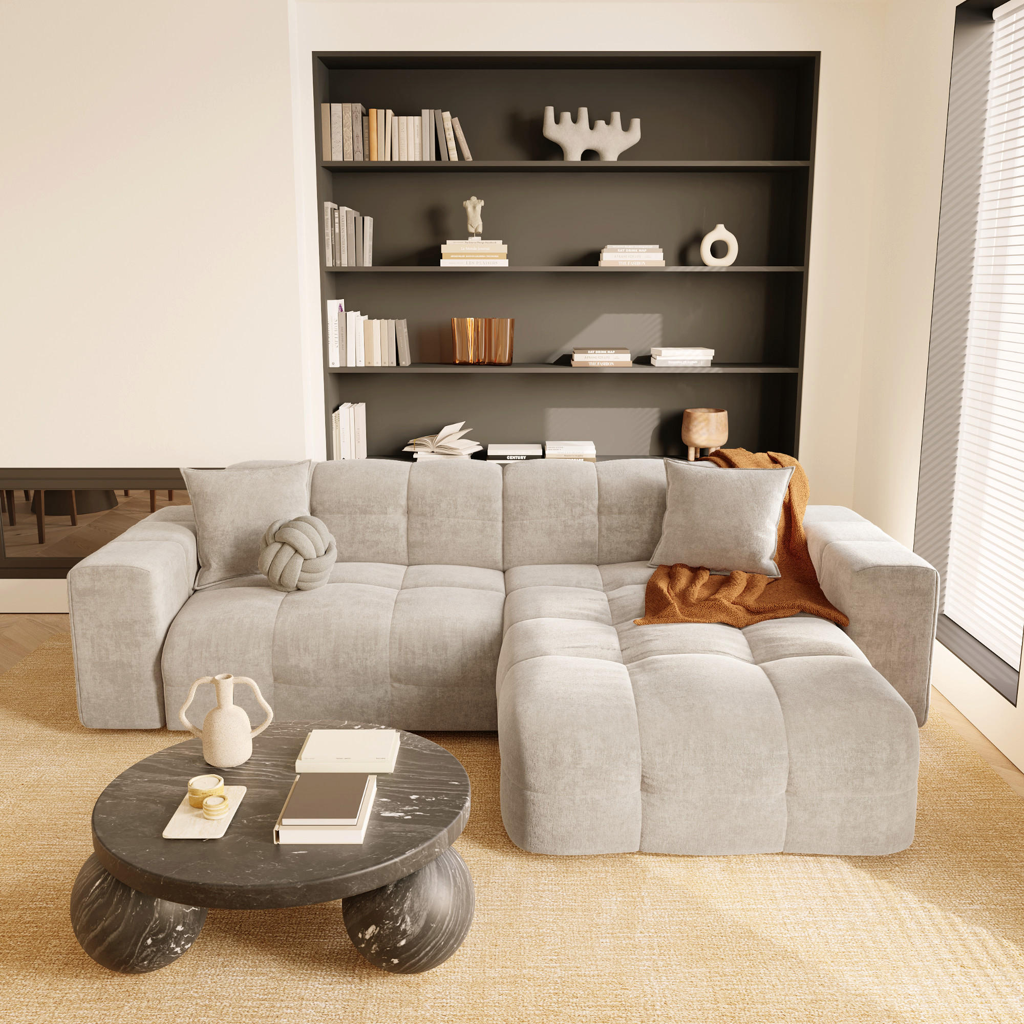 ECKSOFA RECHTS Samt Creme 230cm - Creme, Textil (230/155cm) - Sia Home