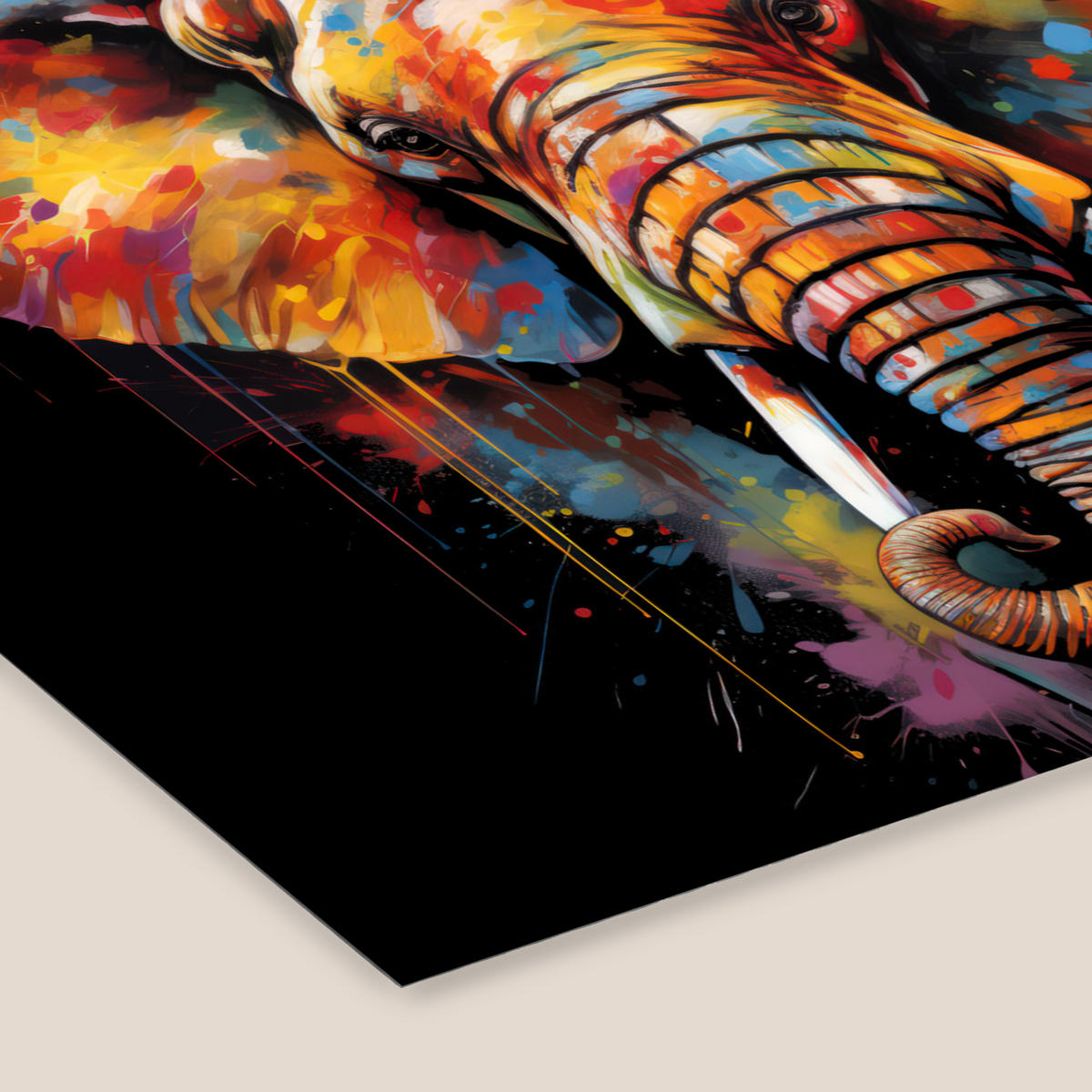 POSTER MIT RAHMENGERAHMTES BILD Elefant - Graffiti - Schwarz - Tiere - Farben 80x60 cm - Schwarz, Papier (80/60cm) - MuchoWow