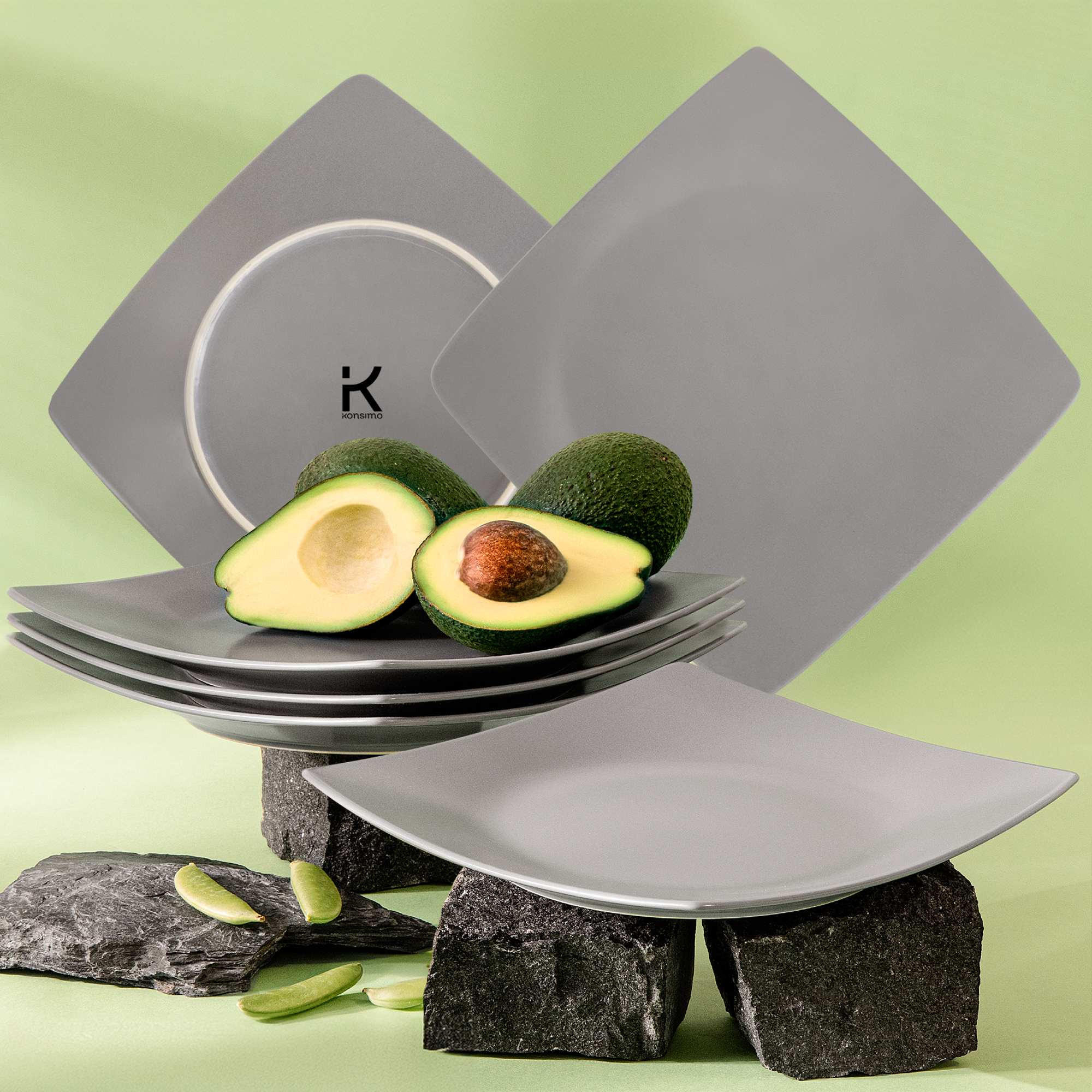 TELLER-SET EPIRI Speiseteller 6 Personen 6-tlg - Grau, Keramik (25cm) - KONSIMO®