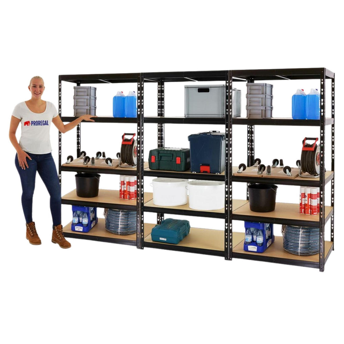 SCHWERLASTREGAL Tiger 3er-Set mit 3x 180x90x60 cm Fachlast 265 kg Schwarz - Schwarz, Metall (270/180/60cm) - PROREGAL