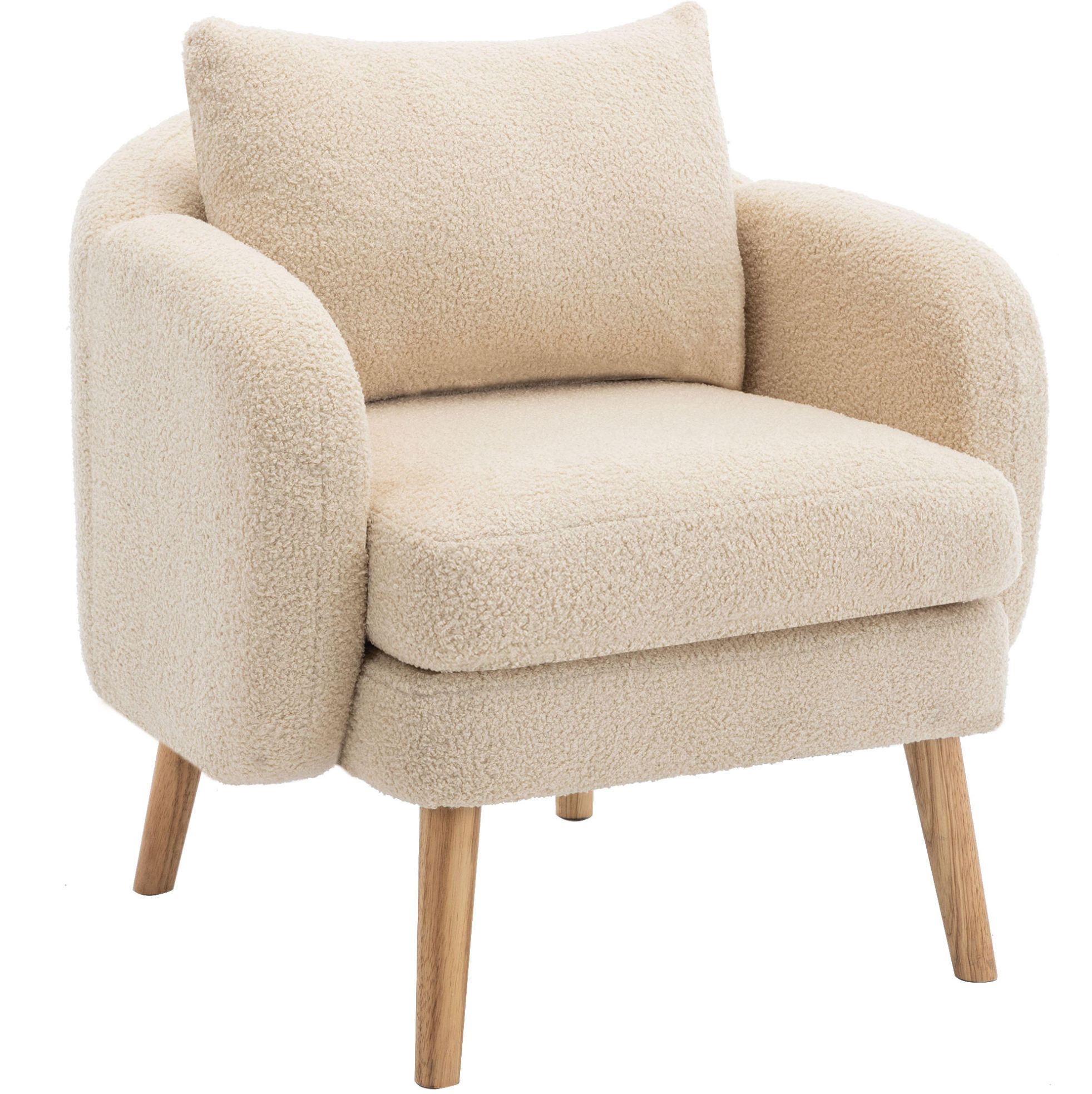 KŘESLO 71/72/71 cm béžové z teddy látky s polštářem a silným sedákem - béžová, textil (72/71/71cm) - OKWISH