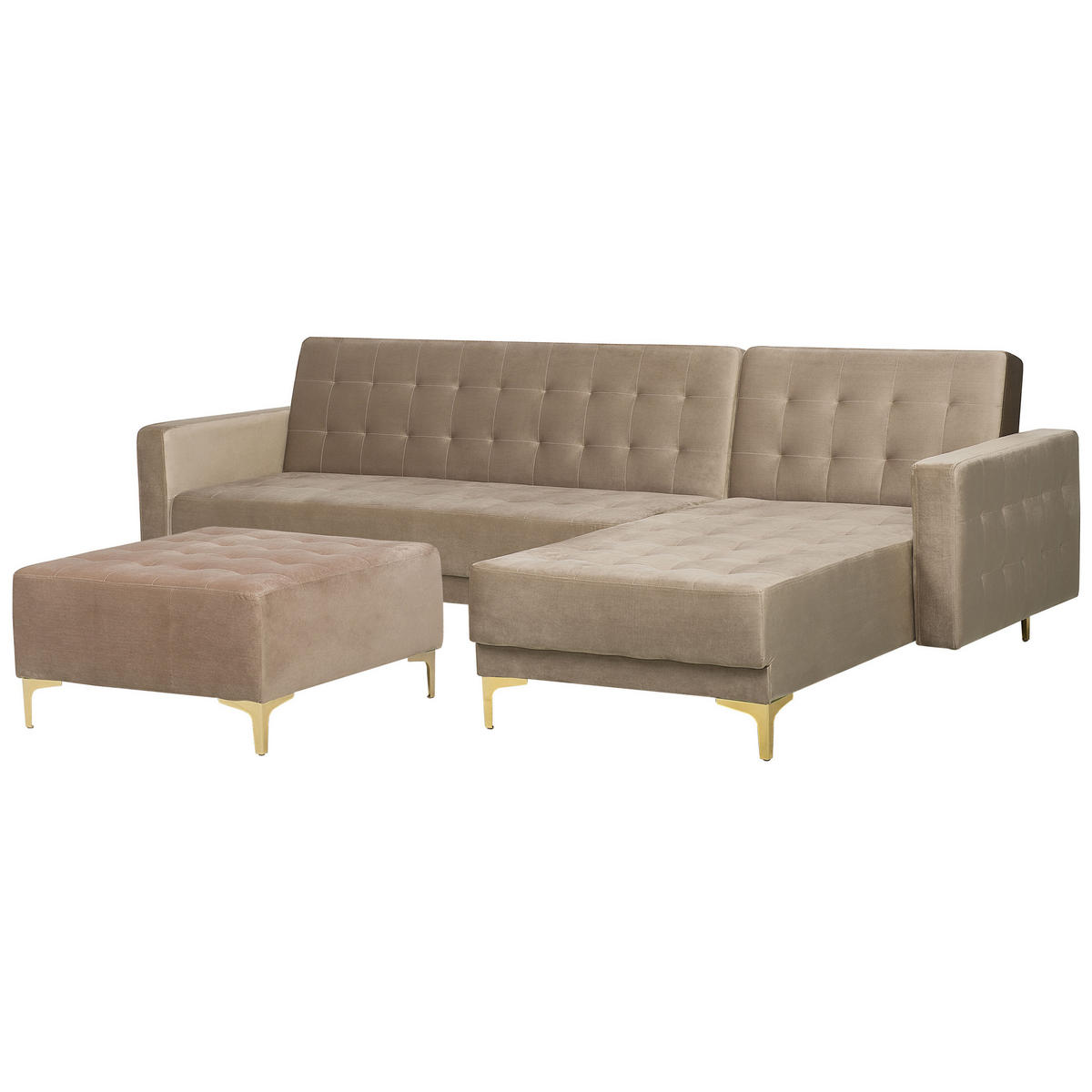 SCHLAFSOFA rechtsseitig mit Ottomane Samtstoff Sandbeige Aberdeen - Beige, Textil (267/168cm) - Beliani