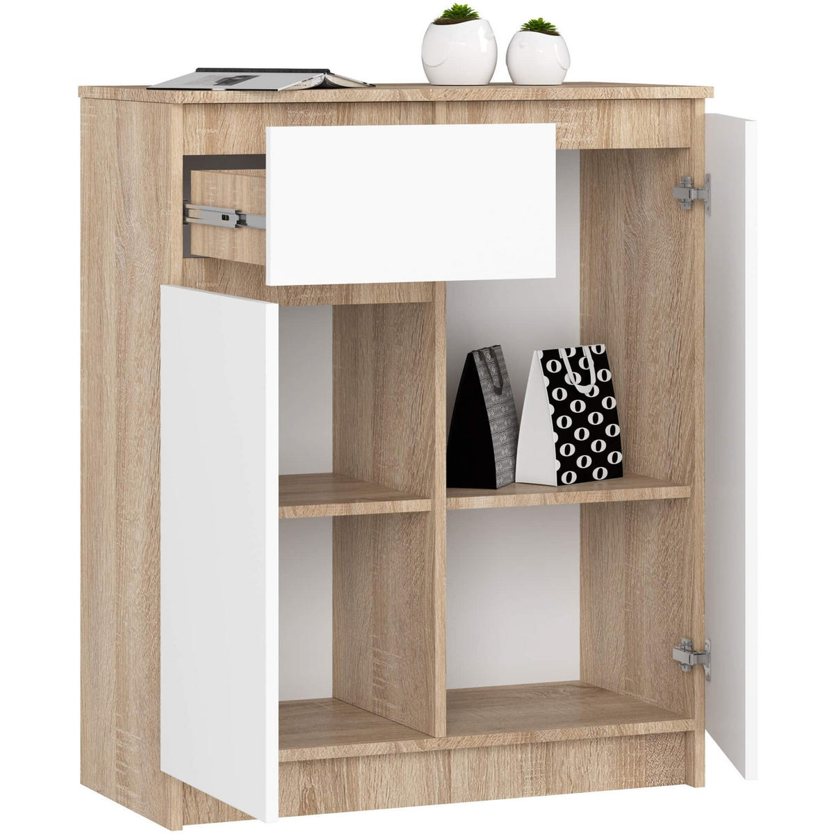 KOMMODE Eiche Sonoma, Weiß 99/80/40 - Weiß, Holzwerkstoff (80/99/40cm) - RAUMHIRSCH FURNITURE