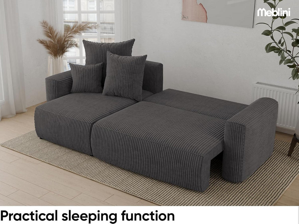 ECKSOFA DAVE L - Schwarz/Grau, Holzwerkstoff (238/87cm) - Meblini