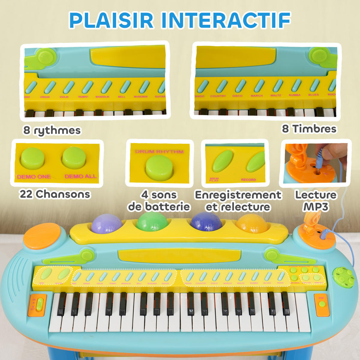 KINDERPIANO DE-18646 Mehrfarbig - Blau, Kunststoff (25/63/58.5cm) - ComfortXL