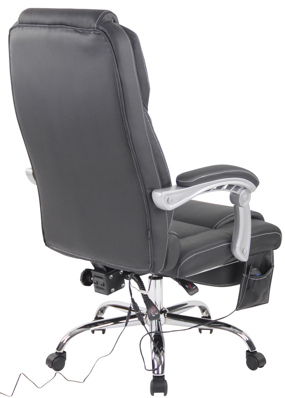 CHEFSESSEL Echtleder Schwarz - Chromfarben/Schwarz, Leder/Metall (69/118/64cm) - CLP