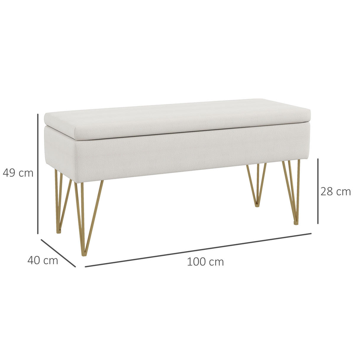 SITZBANK Bettbank - Creme, Holzwerkstoff (40/49/100cm) - HOMCOM