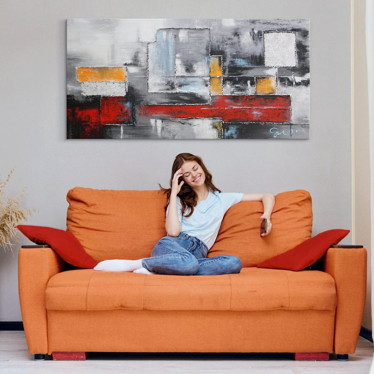 GEMÄLDE Abstraktion auf Keilrahmen 100x50 cm - Rot, Holz (100/50cm) - YS-art gallery