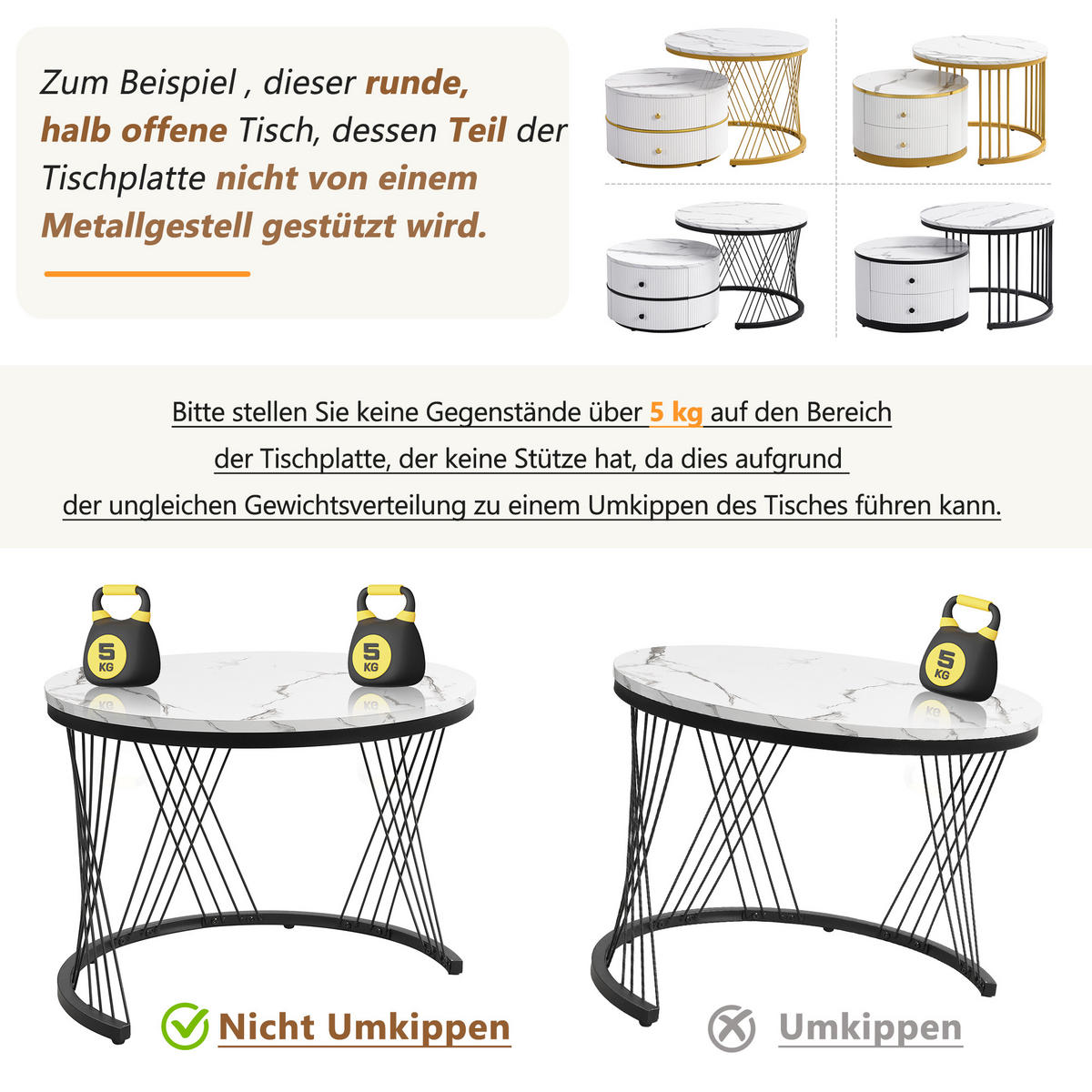 COUCHTISCH DE-160 Set 2-teilig Weiß mit Marmoroptik - Weiß, Holzwerkstoff (60/60/46cm) - ComfortXL