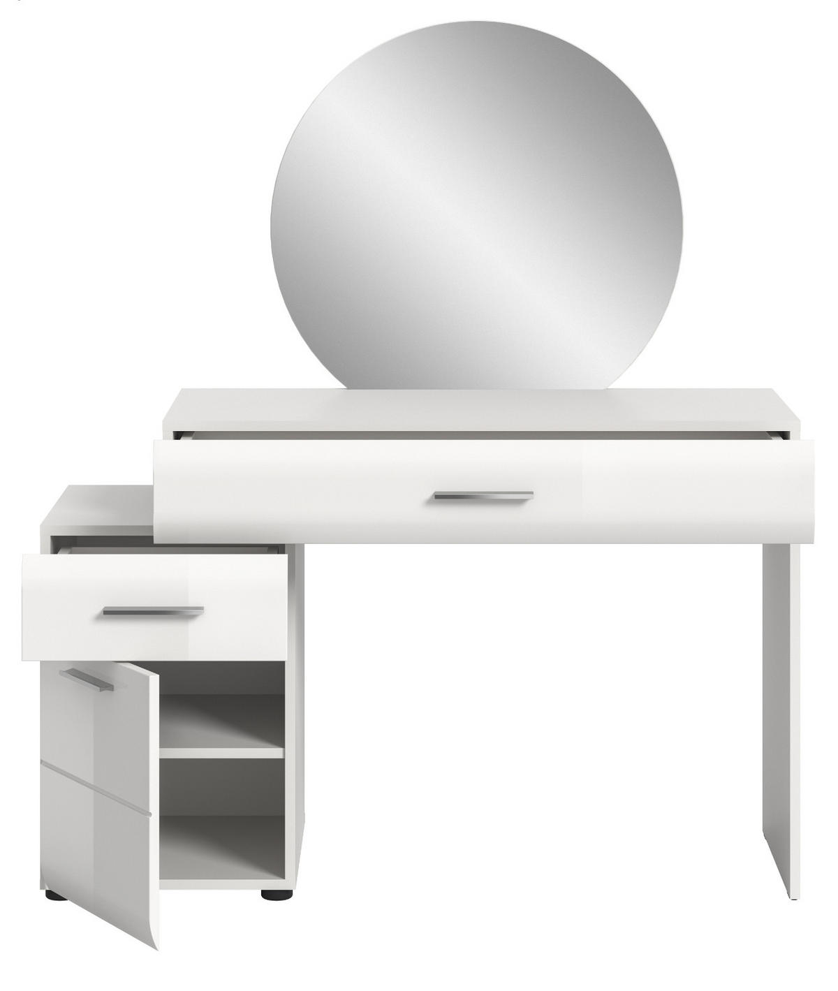 SCHMINKTISCH weiß Hochglanz 120 cm, Kosmetiktisch mit Spiegel - Weiß Hochglanz/Silberfarben, Glas/Holzwerkstoff (120/138/47cm) - Inn.Furn