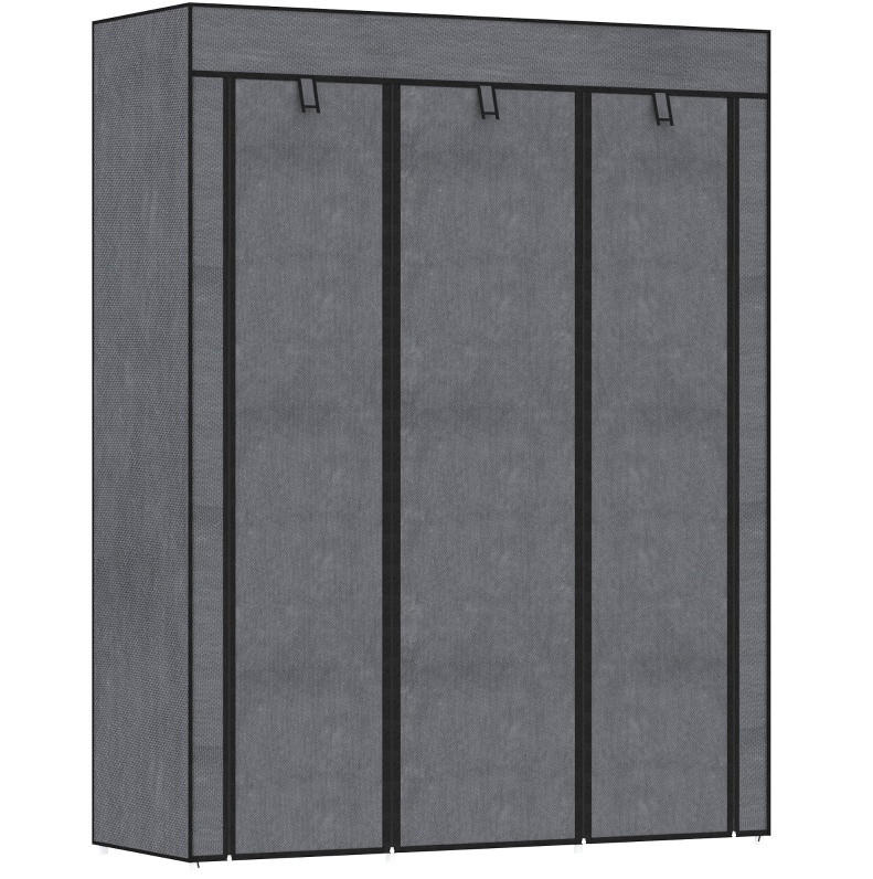 KLEIDERSCHRANK aus Vliesstoff 125x43x162,5 cm Dunkelgrau mit 2 Kleiderstangen und 8 Ablagen, staubgeschützt - Dunkelgrau, Textil (125/162.5/43cm) - Modfu