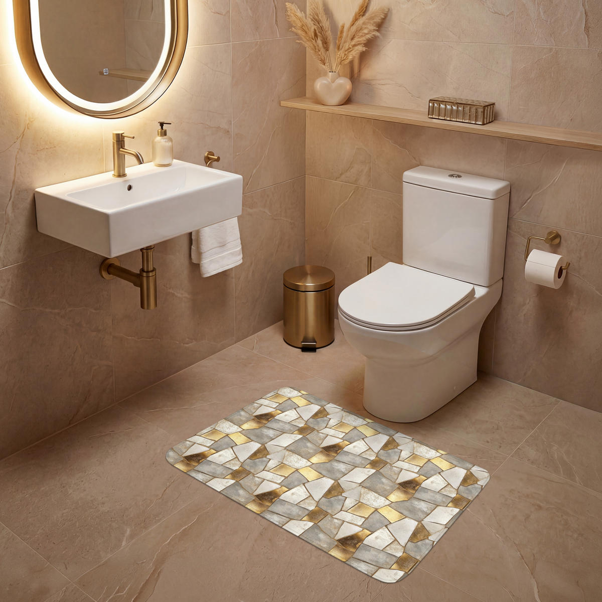 WC PŘEDLOŽKA Mozaika - Mramor - Zlato 80x50 cm - šampaňská, textil/plast (80/1cm) - OnlyWow