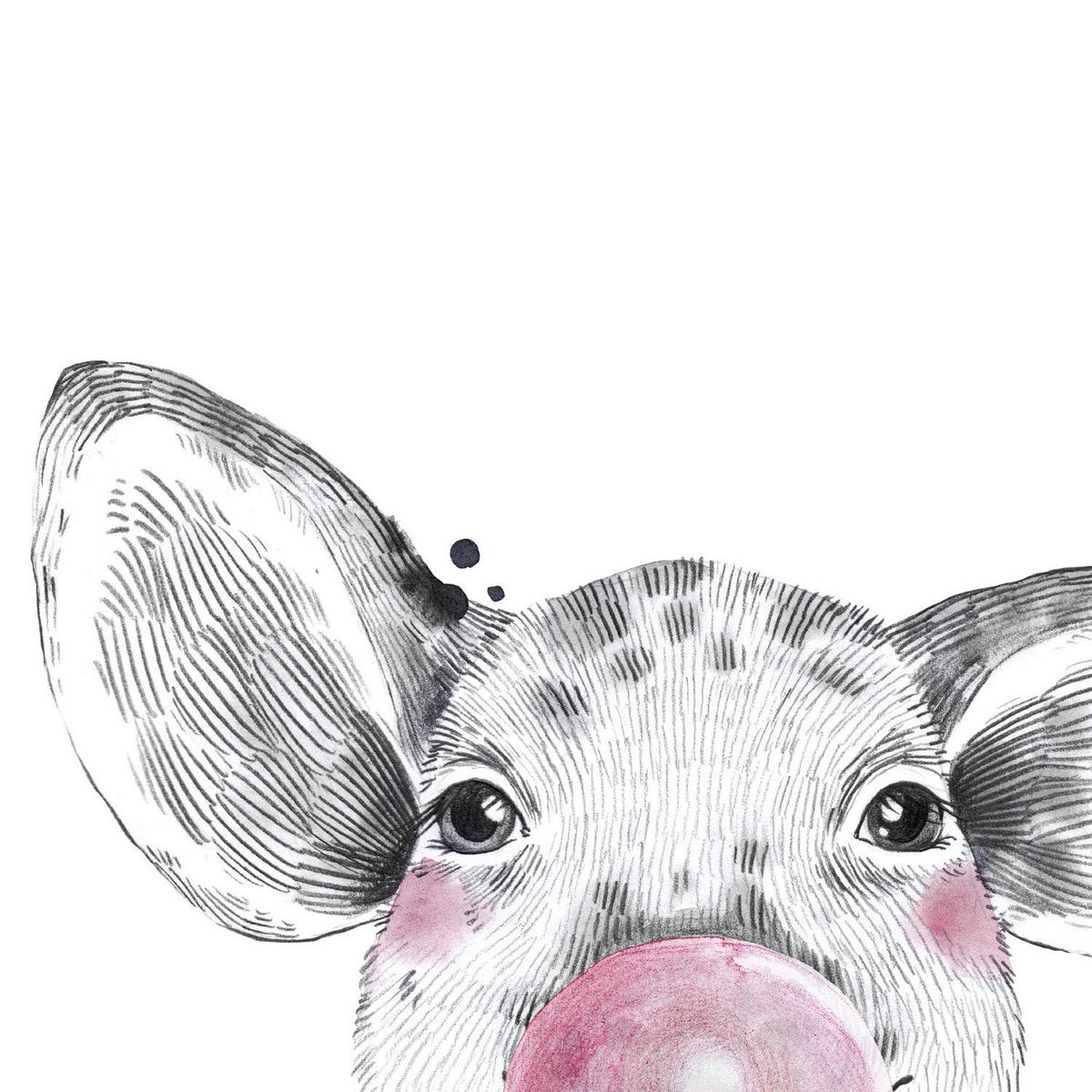 POSTER Set Mit 6 Tiere Babys Mit Kaugummi Hirschschweine Elefant Kaninchen Kuh Zorro - Schwarz, Papier (29/3cm) - Nacnic