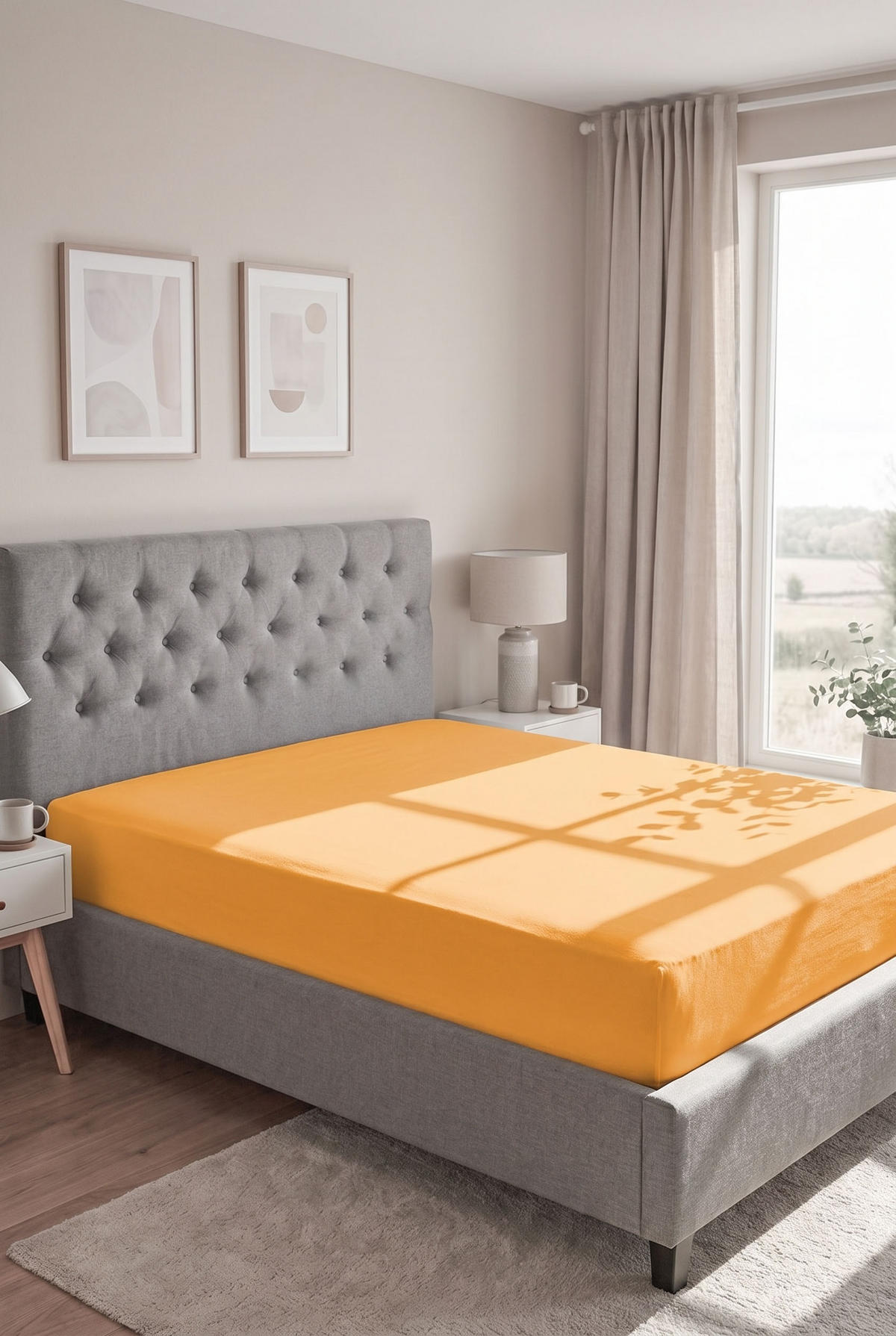 SPANNBETTTUCH Basic Jersey safran, 140x200 cm - 160x200 cm - Gelb, Textil (160/200cm) - biberna