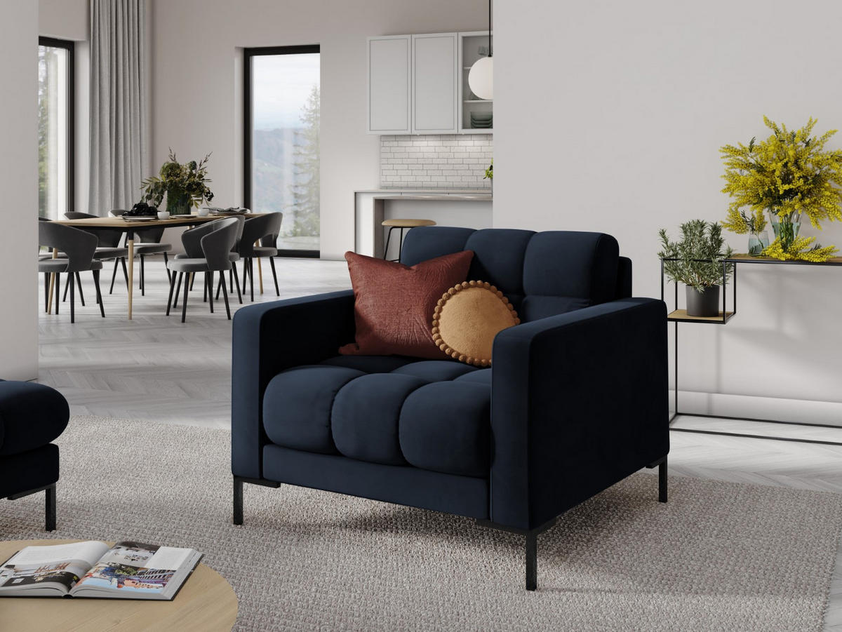 SESSEL Mamaia aus Samt dunkelblau - Dunkelblau, Textil (92/75/87cm) - Micadoni