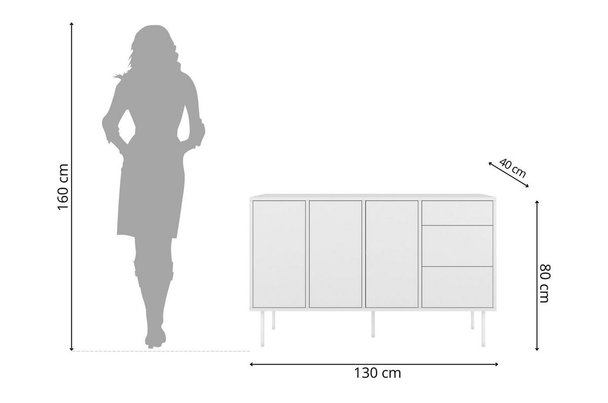 SIDEBOARD Mirka, Weiß, Push to Open System, Minimalistisch - Weiß, Holzwerkstoff/Metall (130/80/40cm) - Dancan