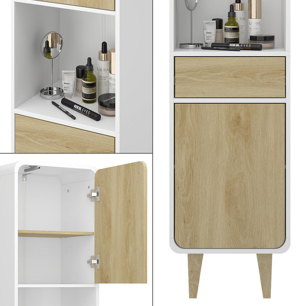 BADEZIMMERMÖBEL Arla Weiß/Eiche 40 x 161 cm - Eichefarben/Weiß, Holzwerkstoff (40/161/30cm) - Vicco
