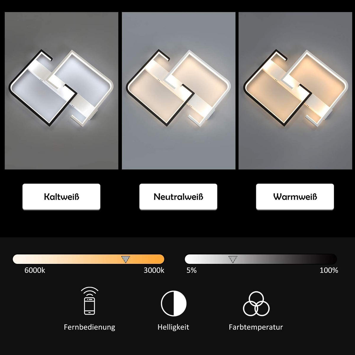 LED-DECKENLEUCHTE Ottilie 41/34/5 cm - Schwarz, Metall (41/34/5cm) - Nettlife