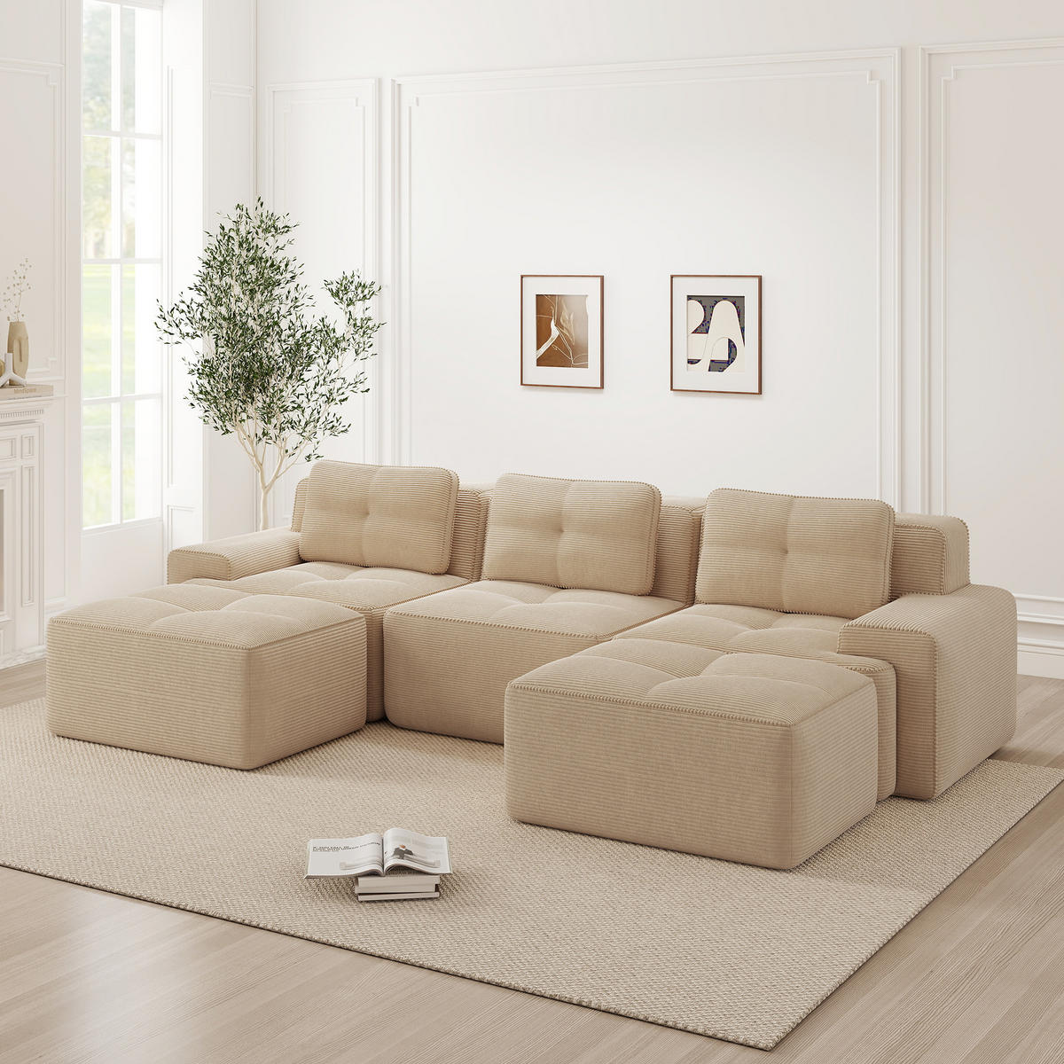 WOHNLANDSCHAFT Cord Beige - Beige, Textil (293/69/177cm) - WISHDOR