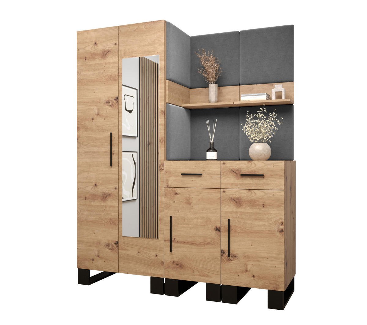 GARDEROBEN-SET 196/158/45,6 - Schwarz/Eiche Artisan, Holz/Kunststoff (158/196/45.6cm) - Abiks Möbel