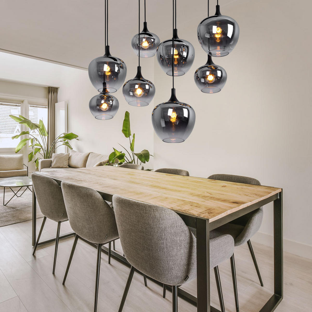 HÄNGELEUCHTE Metall Glas Schwarz-Rauchfarbe - Schwarz, Glas (105/45/120cm) - Globo Lighting