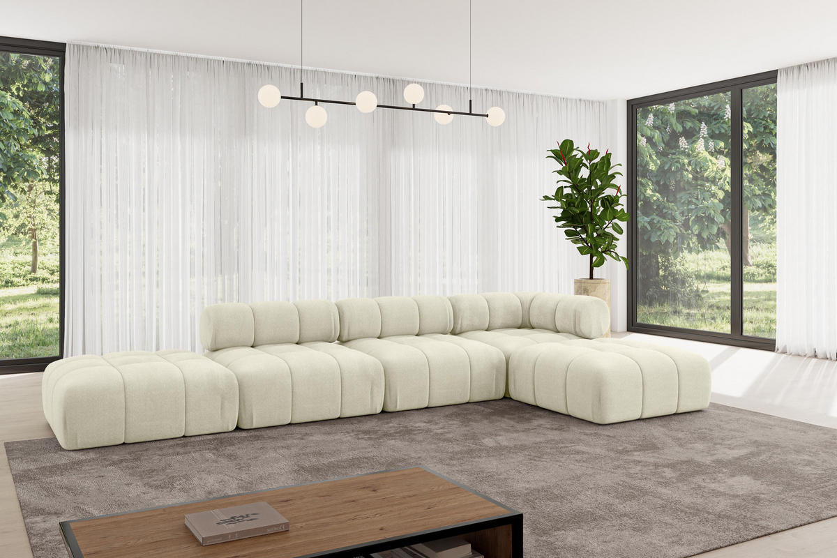 ECKSOFA modulares Sofa Kerru-L2 - 380x190x70 cm Beige Velours - Beige, Holzwerkstoff/Textil (380/190cm) - ALTDECOR