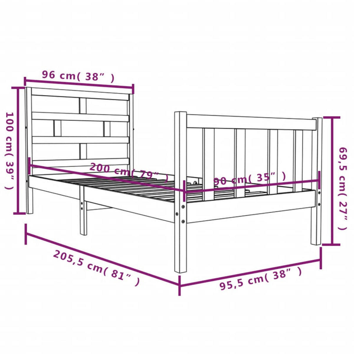 BETT Kimball 95.5/205.5 cm - Braun, Holz (90/200cm) - Nettlife