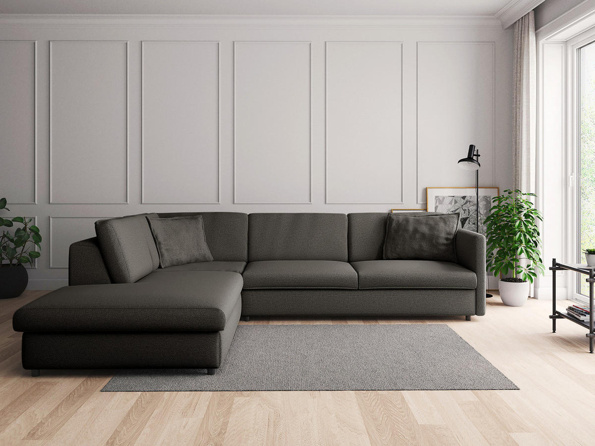 ECKSOFA mit Ottomane - Anthrazit/Schwarz, Kunststoff/Textil (328/272cm) - home24