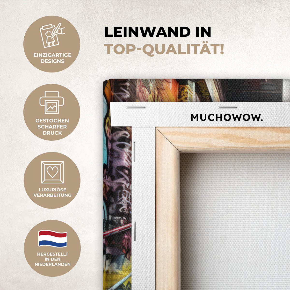 LEINWANDBILD Treppe - Graffiti - Farben - Kunst Deko Wohnzimmer 20x20 cm - Multicolor, Textil (20/20cm) - MuchoWow