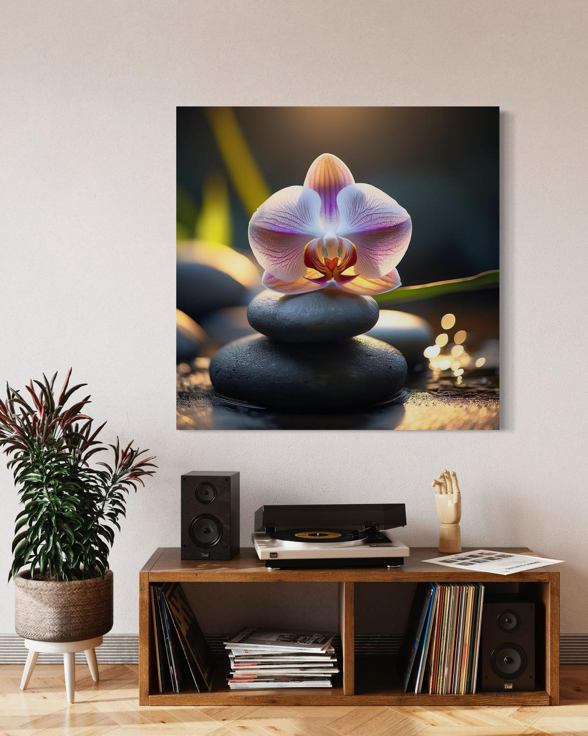 WANDBILD orientalische steine und blumen - Grün, Textil (50/50cm) - Feeby