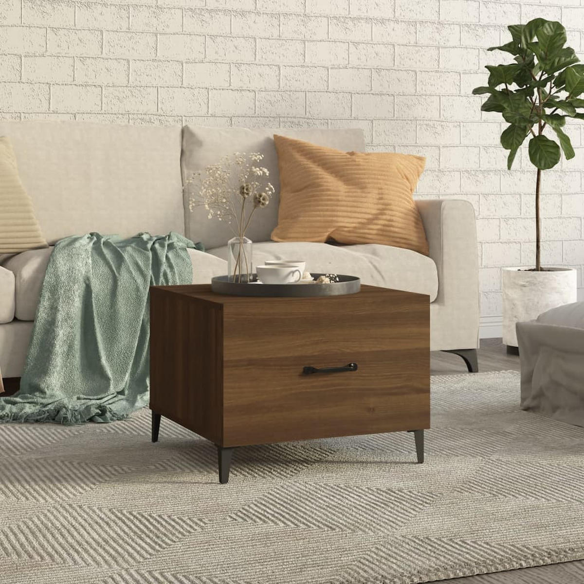 COUCHTISCH mit Metallbeinen Braun Eichen-Optik 50x50x40 cm - Braun, Holzwerkstoff (50/50/40cm) - furnicato