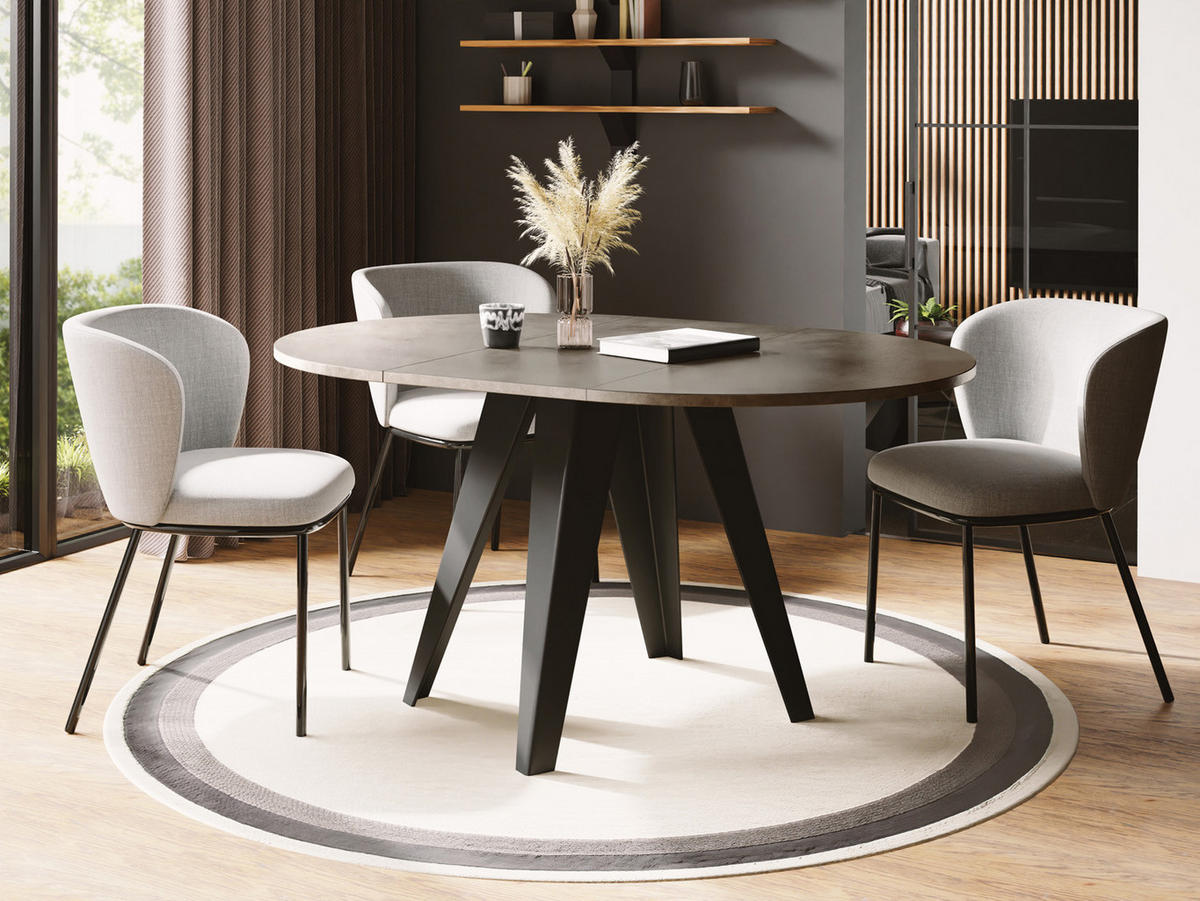 ESSTISCH Glory runder ausziehbarer, Dunkelgrauer Chicago Beton 100-140/100/76 cm - Dunkelgrau/Schwarz, Holzwerkstoff/Metall (100/100/76cm) - WFL GROUP